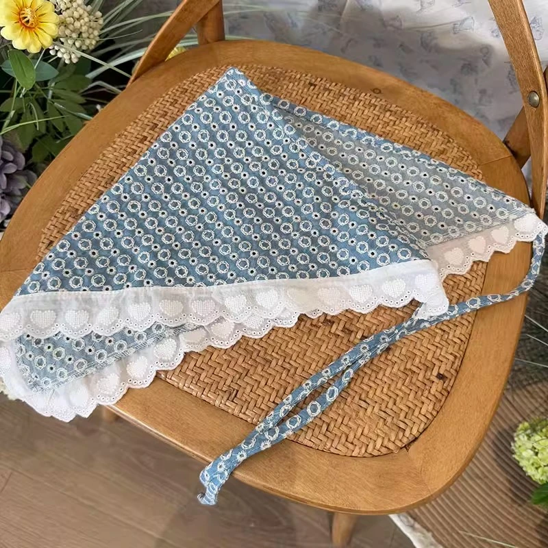 法式包头巾女田园风碎花蕾丝花边三角巾夏季海边出游拍照绑发帽子