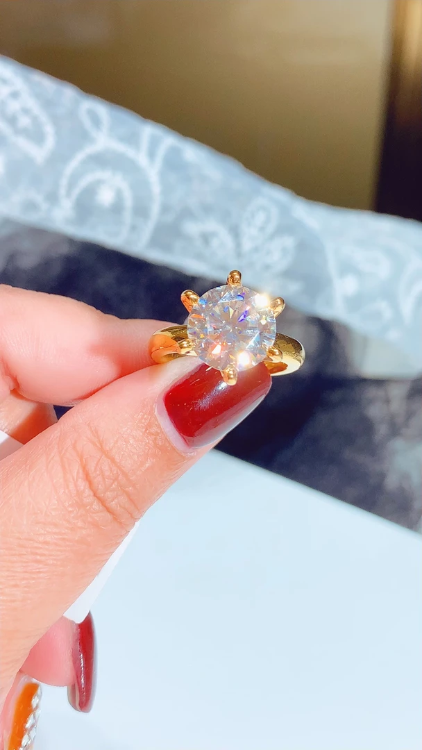 【合成/培育】足金999经典六爪2克拉莫桑戒指（正码正拍）