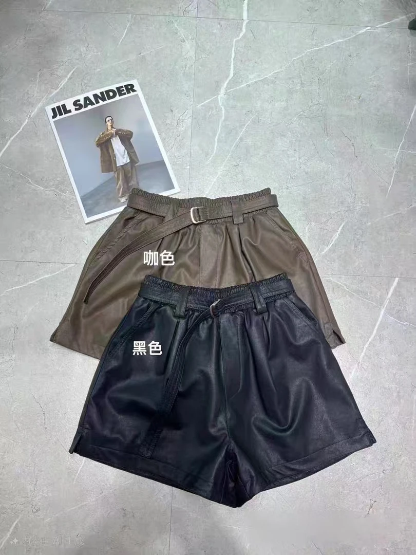 自留好穿~秋款设计感腰带PU皮阔腿短裤女百搭休闲时髦靴裤潮