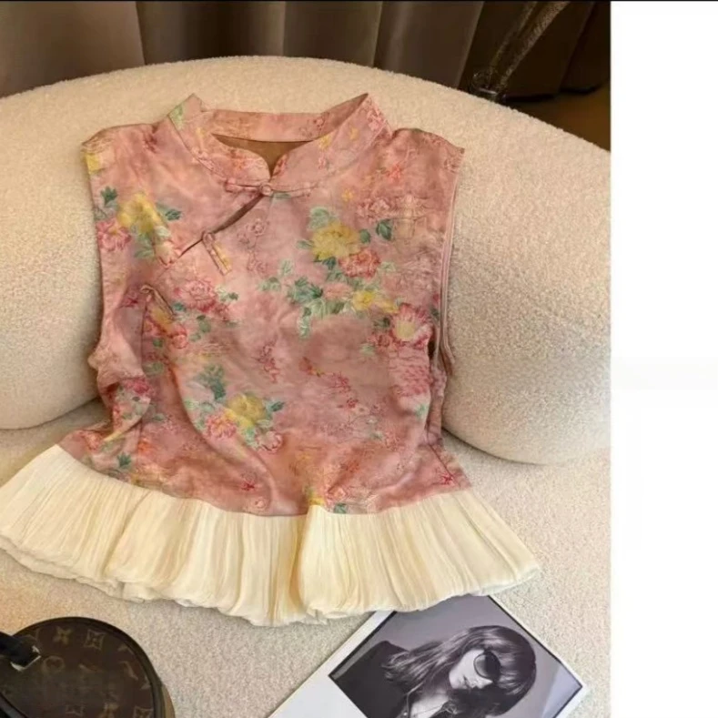 【桃桃乌龙】2025夏季新中式国风拼接设计感提花斜襟上衣S3609