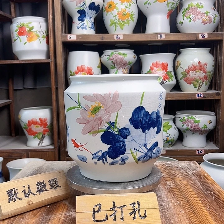 摆件电饭煲青花荷花新款新款陶瓷