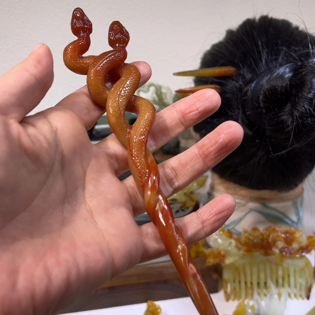 蛇纹石玉发簪合金7*”