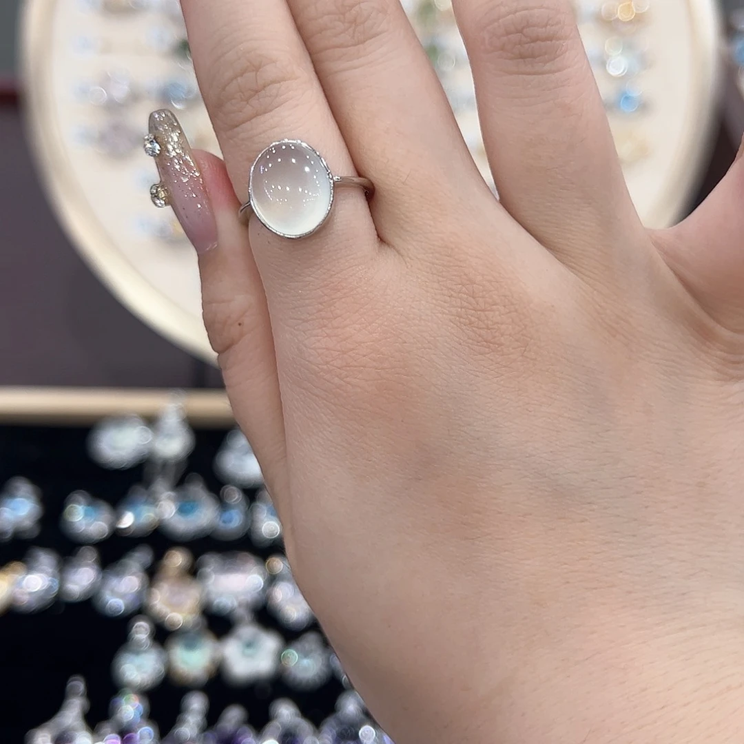 蛇纹石玉银S925镶嵌戒指?***咪