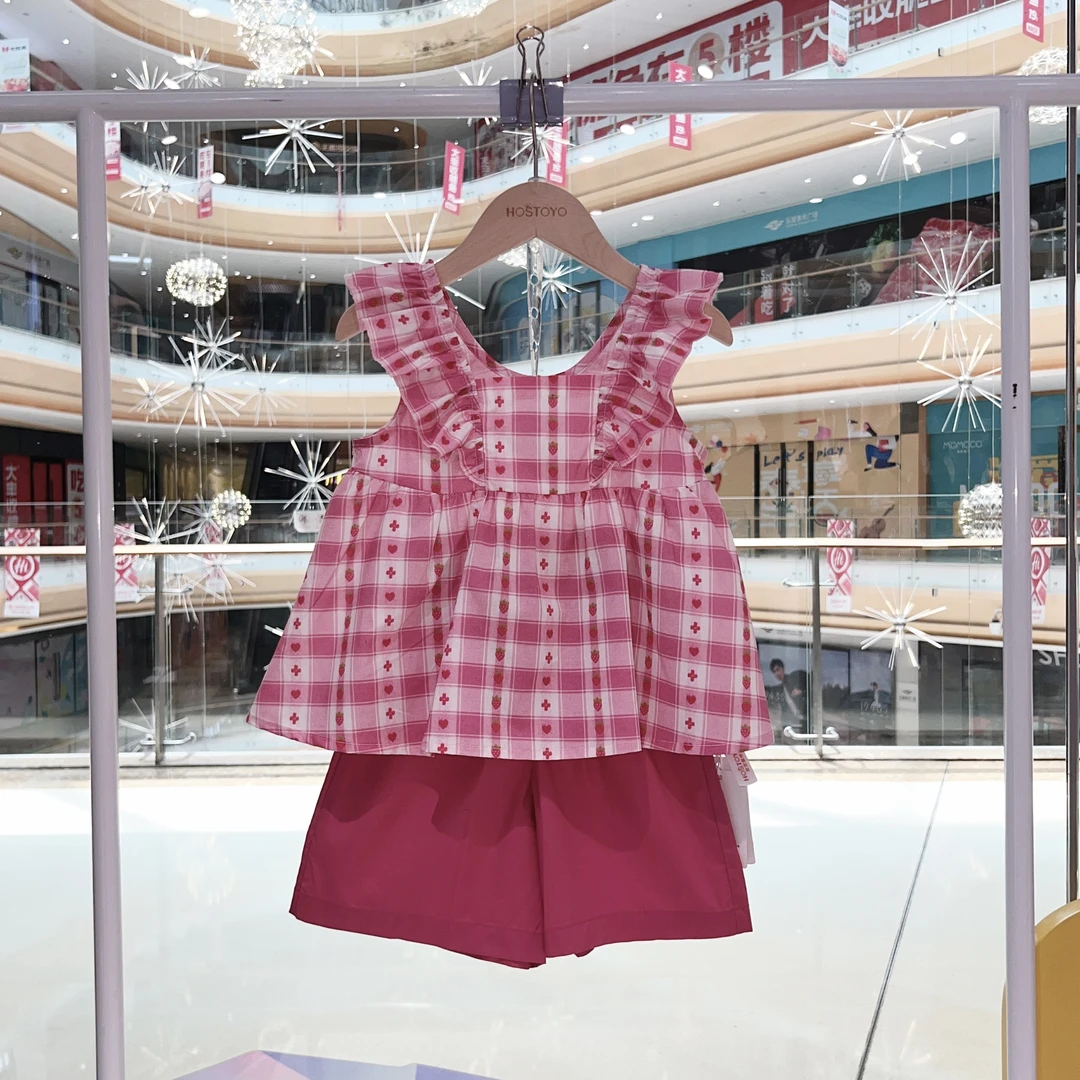2025夏季女童时尚休闲甜美童趣格子两件套17680470017