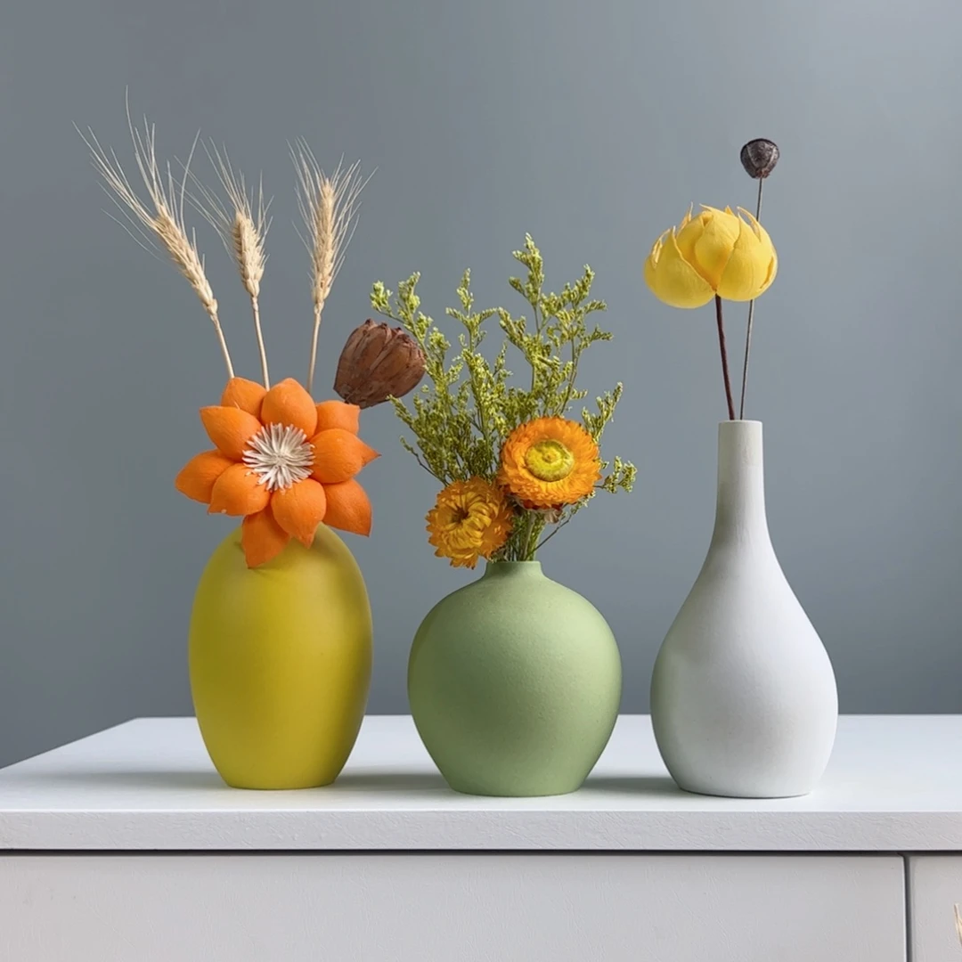 摆件陶瓷小花瓶摆件含花总高约20-30