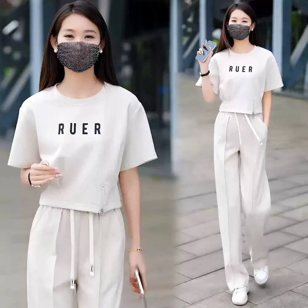 6089#新款夏季【衣长48裤长99】字母设计感减龄两件套【1-1】