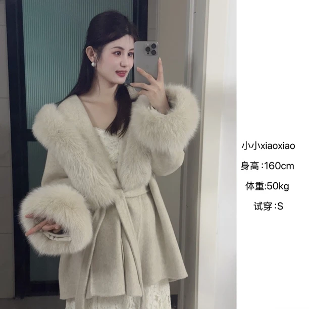 小小【苏妲己2.0】升级版加大狐狸毛领收腰修身羊毛外套大衣