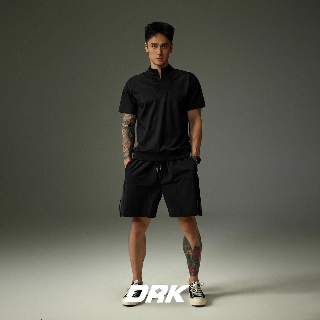 DRK侧拉链短裤休闲运动短裤户外时尚透气速干裤夏季舒适宽松弹力