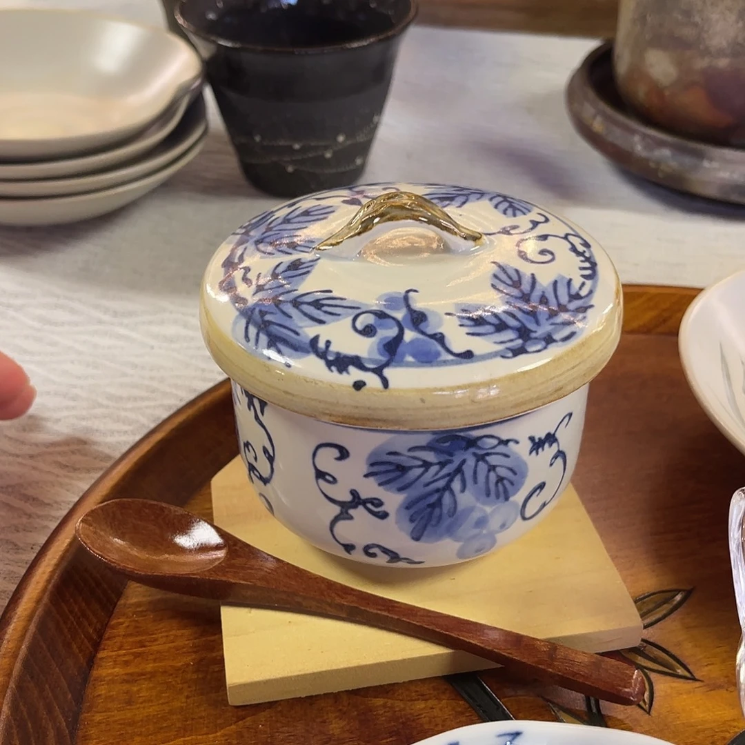 瓷片雅致青花葡萄亚麻棕边炖盅10