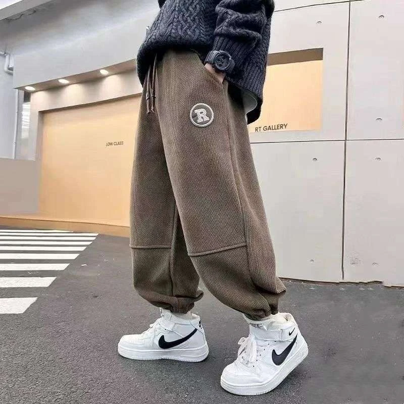 男童裤子春秋款2025新款加绒灯芯绒儿童卫裤中大童休闲运动长裤潮