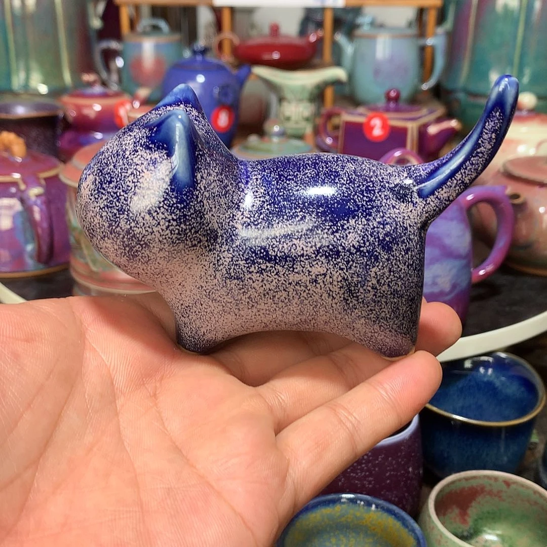 ****g壶钧瓷星空蓝茶宠猫