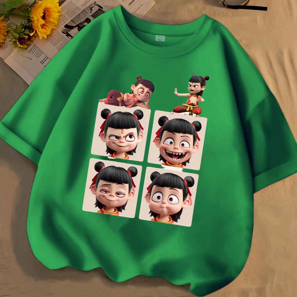 可爱魔丸哪吒卡通夏季新款男女中大儿童短袖t恤纯棉圆领宽松上衣