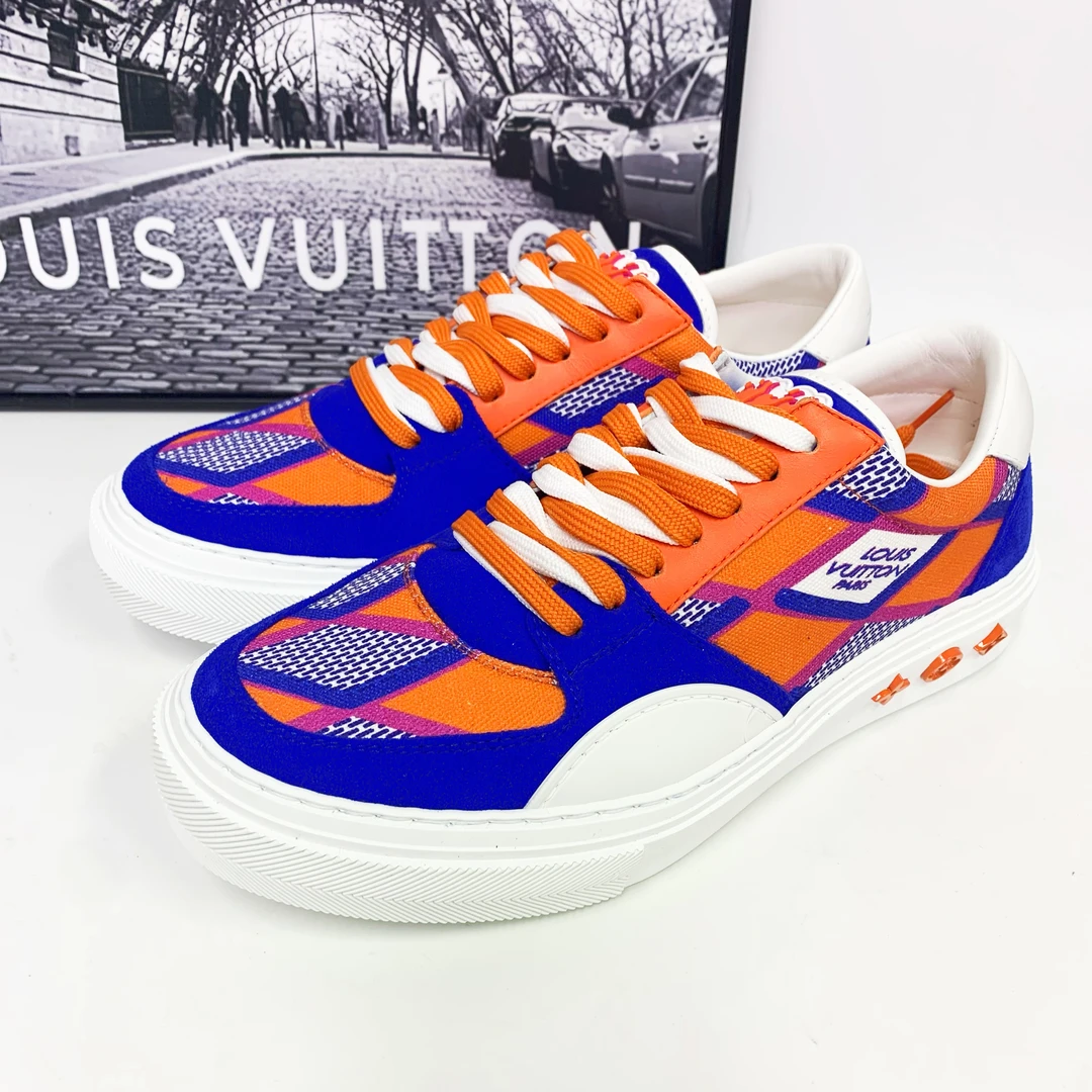 未使用 LouisVuitton/路易威登 LV Ollie系列蓝橙帆布板鞋