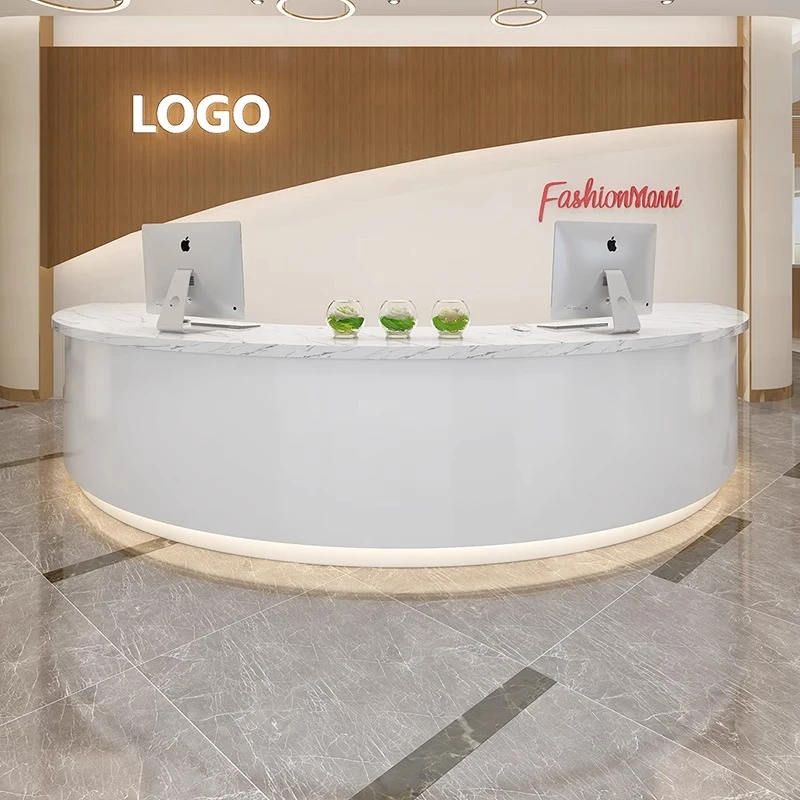 定做弧形烤漆公司前台接待台美容院半圆形吧台桌收银台医院护士站
