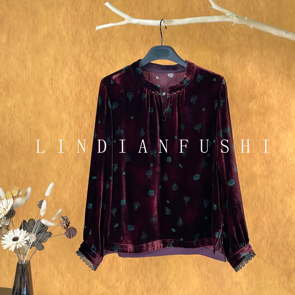 清仓福利款【林典】正宗真丝绒上衣中式高级感女装妈妈装529-6