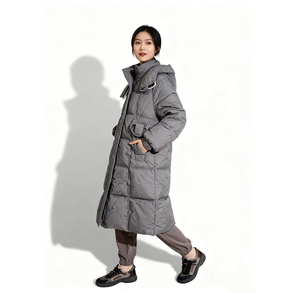 立领宽松长款保暖中长款冬季连帽女厚款过膝5983