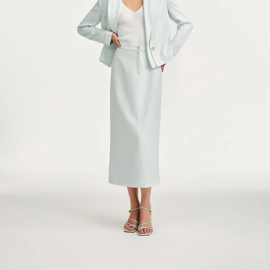 萝家简约职场商务直筒半截裙Q00300