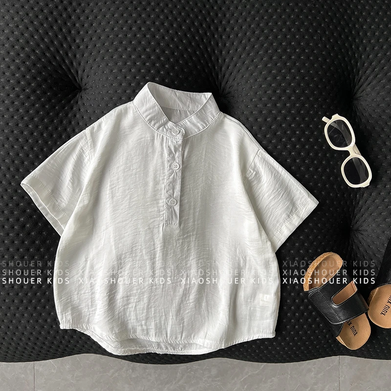 【小首尔】【轻云月白】夏季男女童韩版气质休闲宽松短袖衬衫HBB7701
