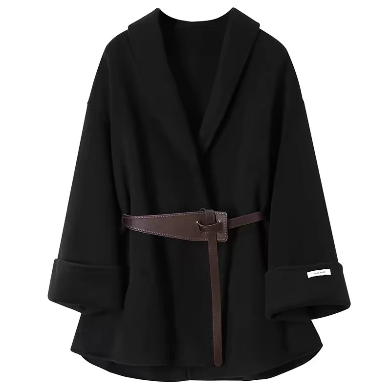 【鑫同辉】羊毛大衣外套女2024秋冬新款显瘦轻奢 A0010黑色中长款