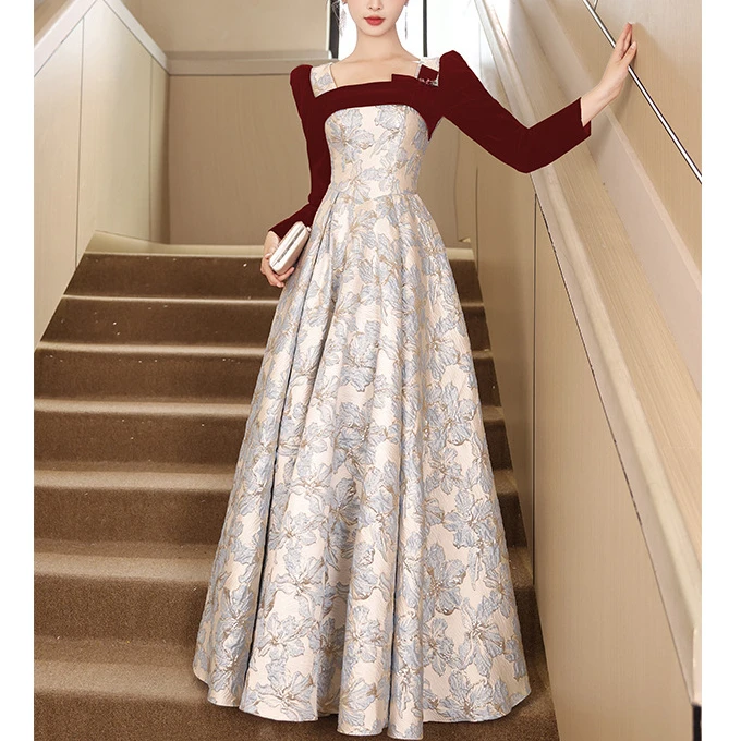 秋冬长袖敬酒服2025新款新娘红色订婚礼服女结婚出阁宴法式晚礼服