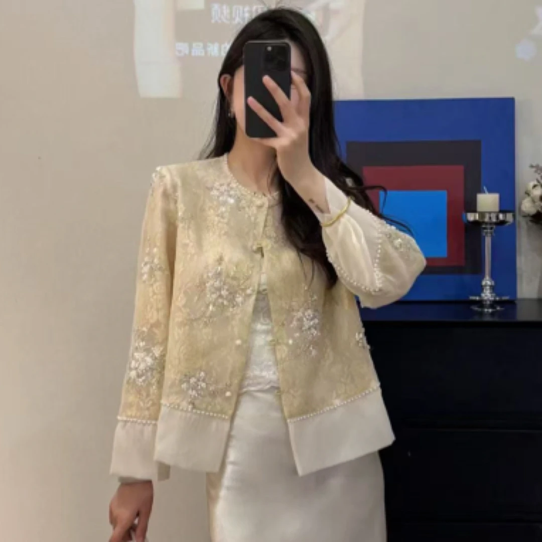 【刘灿私服】8839款轻奢钉珠高级感薄款新中式国风网纱外套