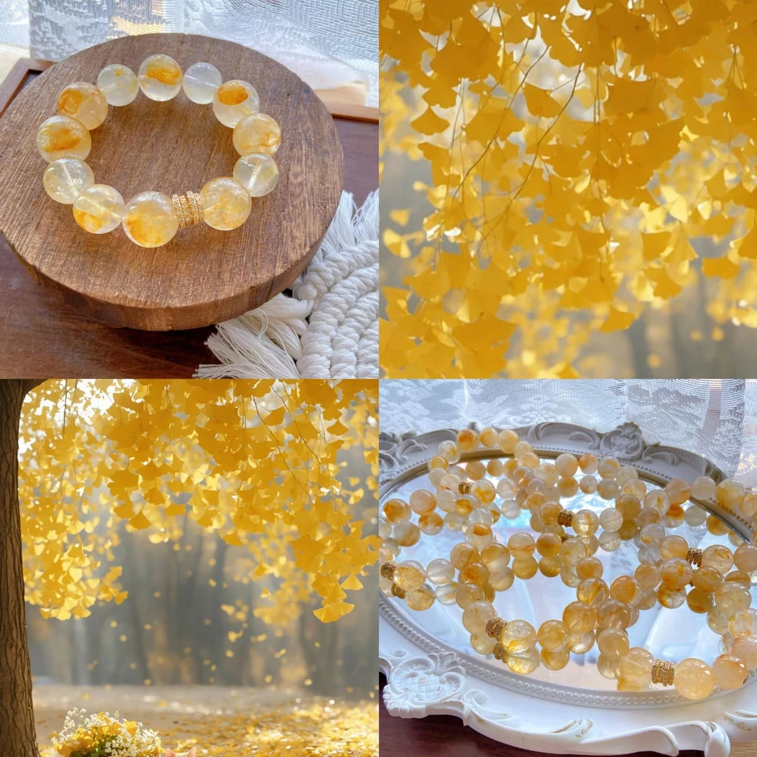 【专属杏运】天然冰透桂花蜜黄胶花水晶手串 s419