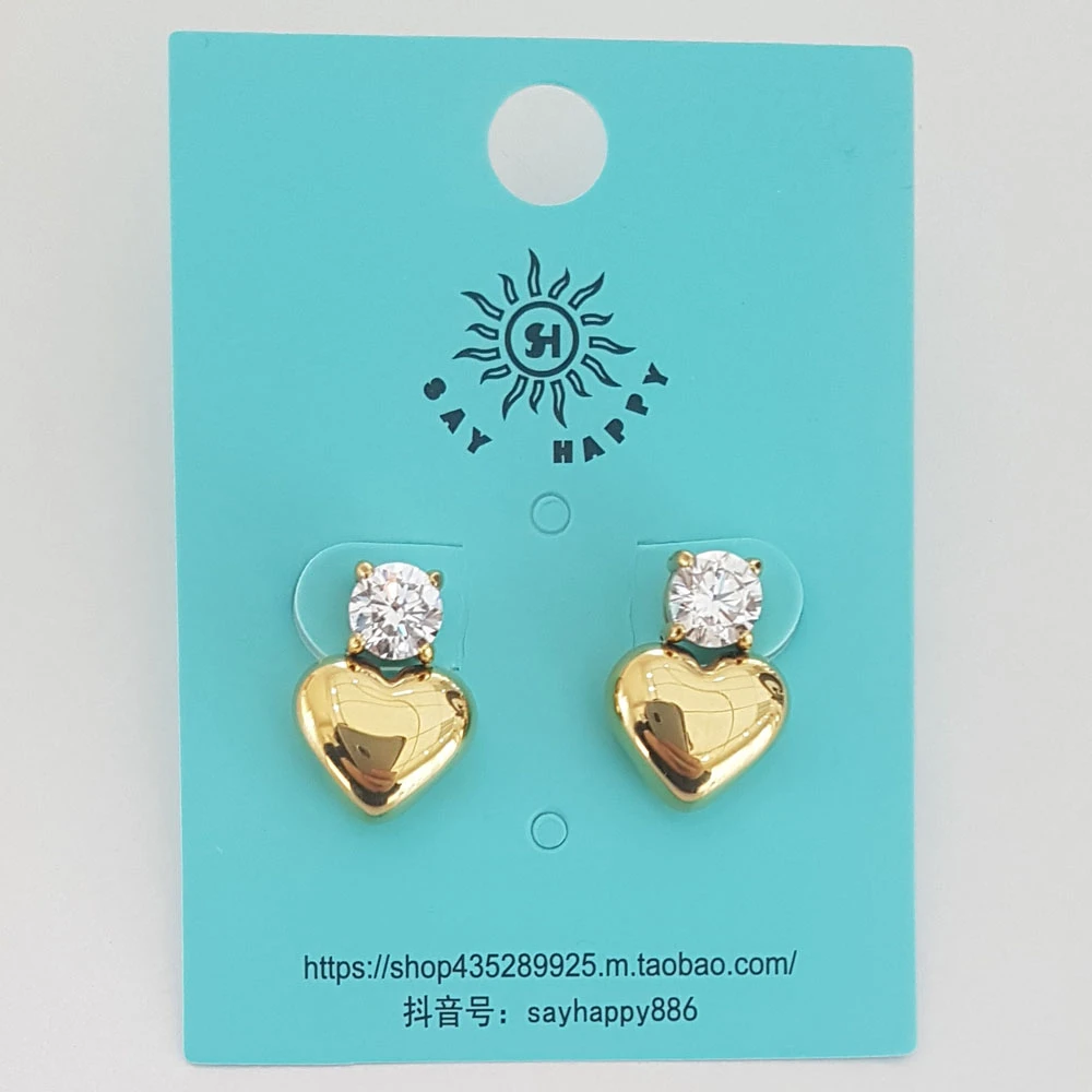 钛钢合成锆石耳饰 SAY HAPPY韩国风时尚新款桃心耳钉