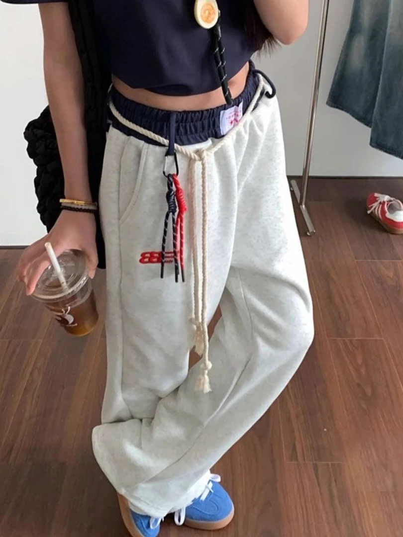 YD-韩系！珍妮同款裤25秋季复古嘻哈运动直通宽松直筒裤女
