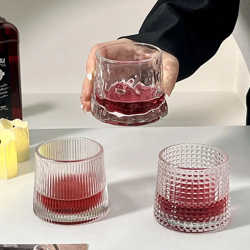 ins风家用平底杯梯形玻璃杯创意感威士忌酒杯咖啡杯冷萃杯水杯子