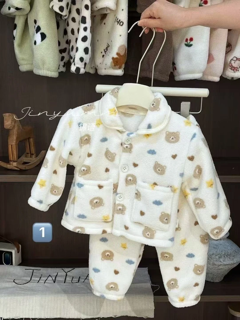 宝宝秋冬雪粒绒家居服套装