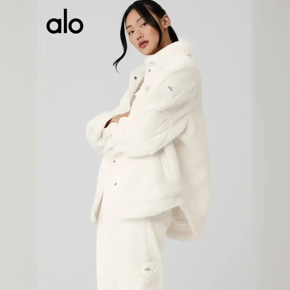 alo官网新款羊羔毛外套拼接绗缝补丁设计飞行员夹克加厚长款棉衣