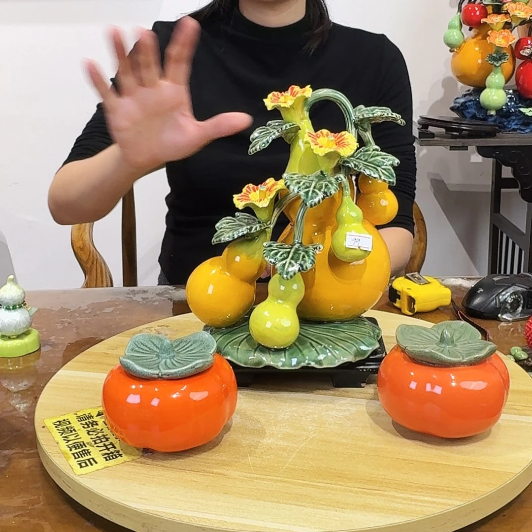 陶瓷五福临门摆件