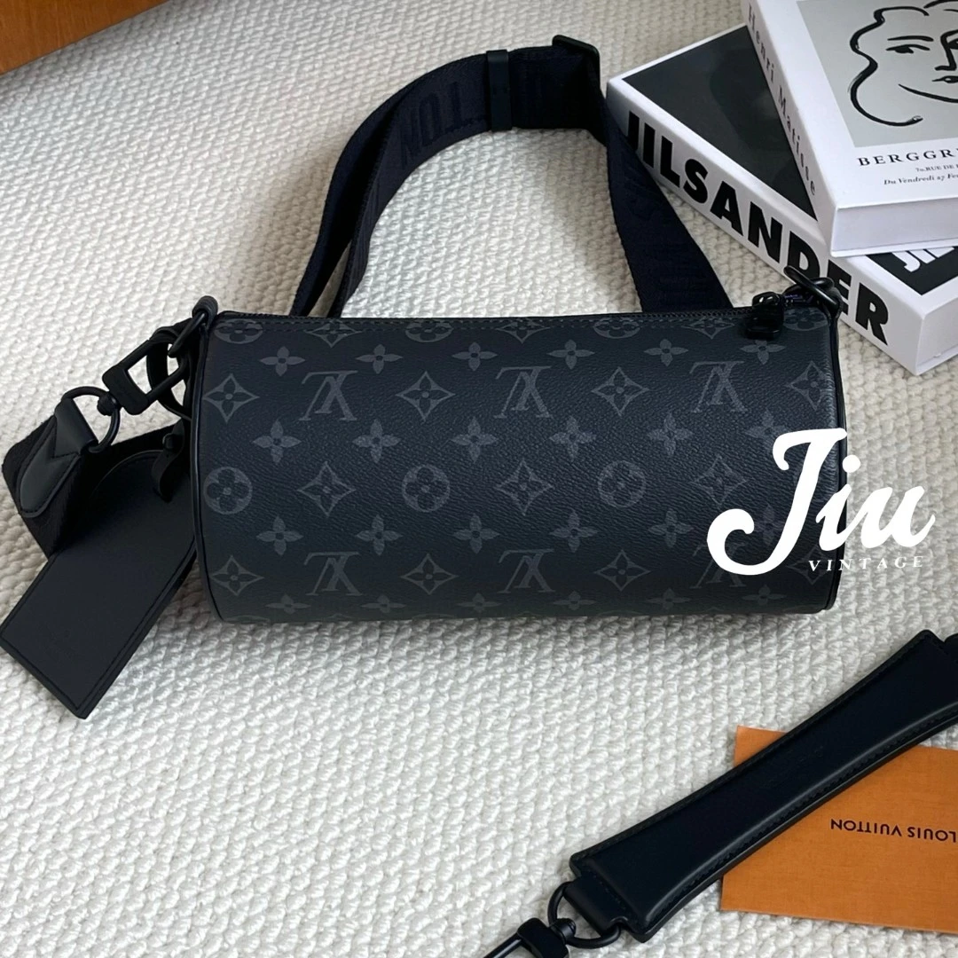 99新 LV 黑老花Soft Polochon圆筒包 BJM12-1662