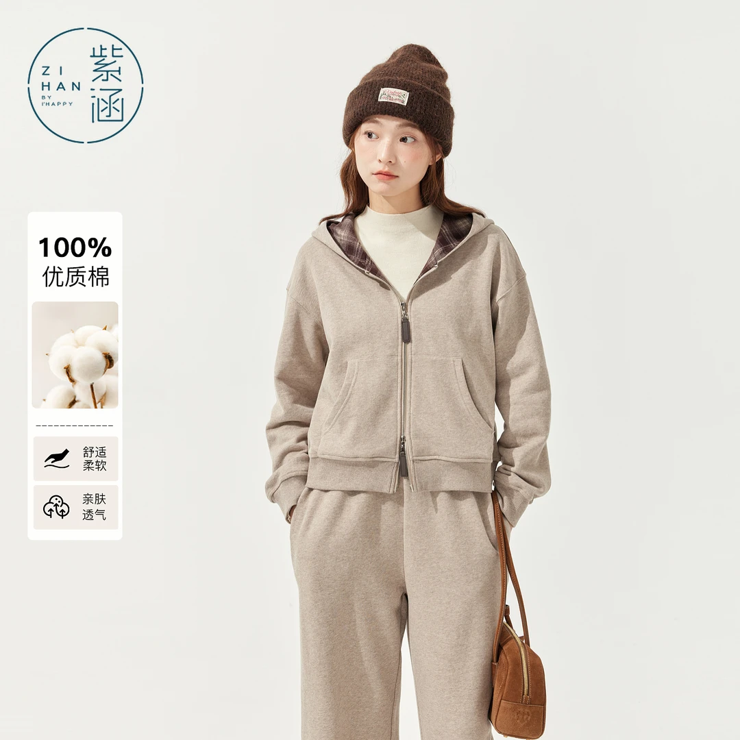 紫涵连帽卫衣外套女2025年冬季新款宽松拉链加绒上衣Z5Z10AW314