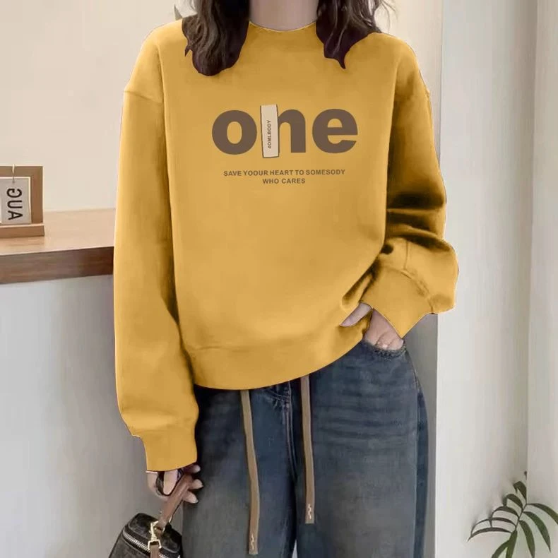 圆领套头打底衫加绒加厚卫衣女2025春秋季新款宽松韩版潮情侣外套