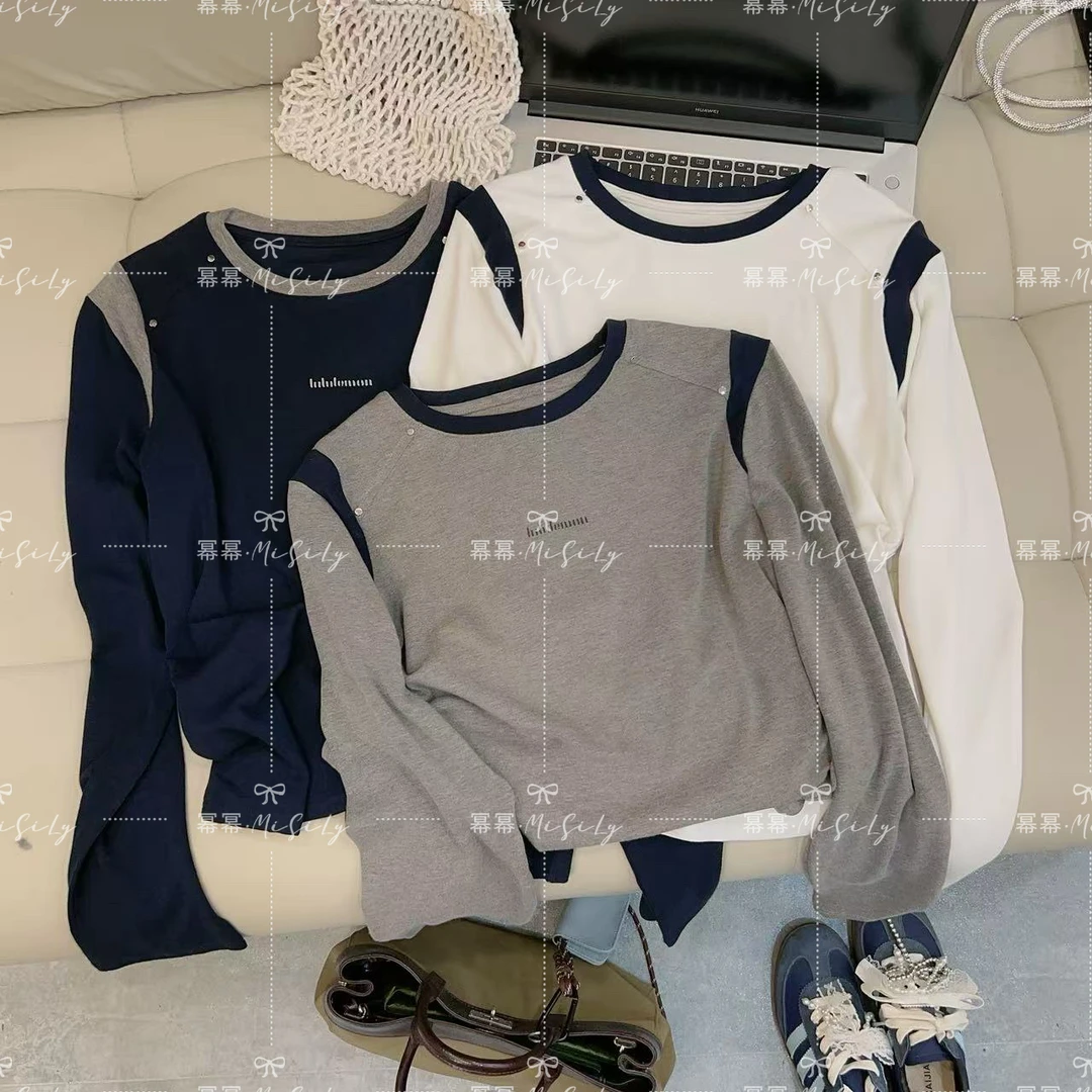 【秋季公式】2025秋季新款小众设计感圆领长袖t恤女显瘦打底衫上衣