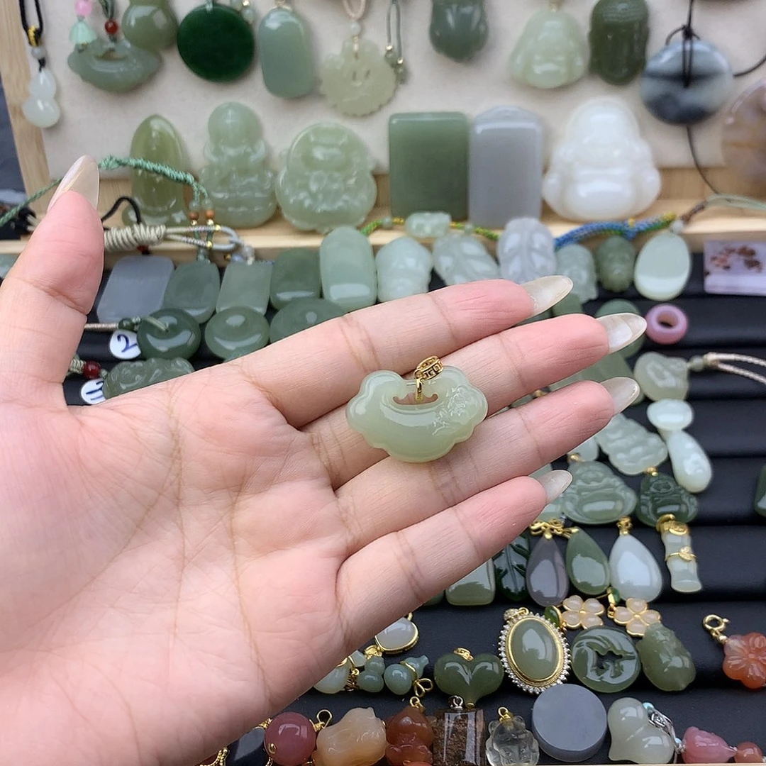 和田玉银S925镶嵌吊坠(不含链)