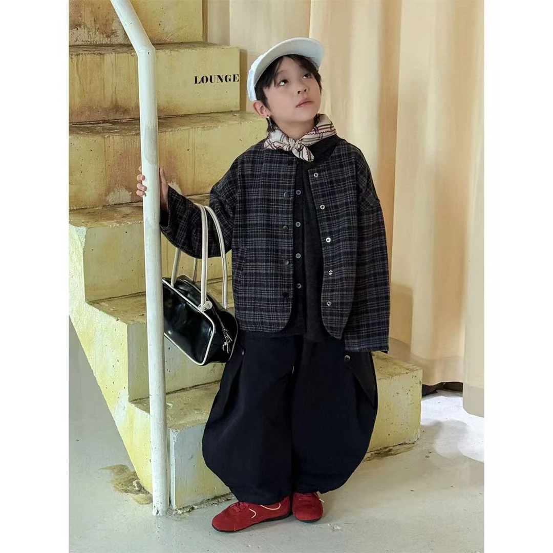 【25韩系秋季新款】儿童ins风百搭设计师款简潮格子外套91317