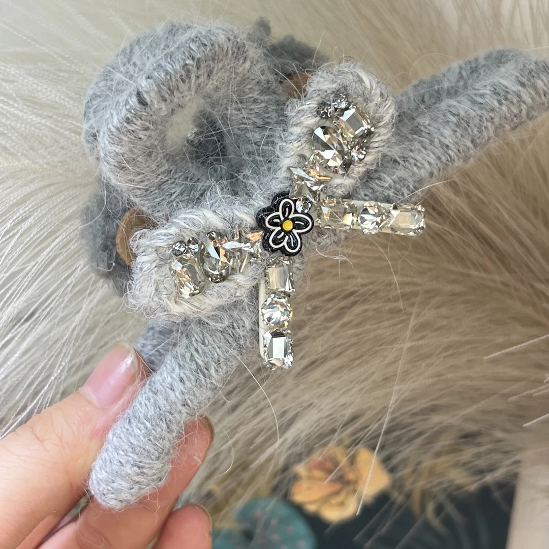 【13cm泡菜灰色蝴蝶结AB面】东大门高货抓夹新品羊羔毛
