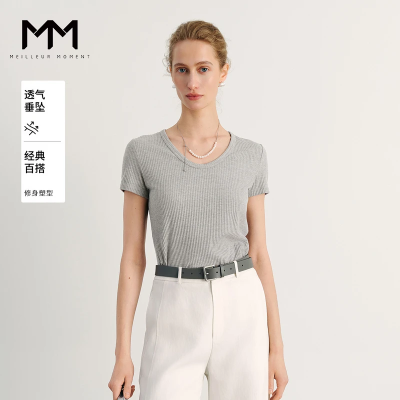 MM麦檬流行灰针织上衣短袖商场同款25夏新品5G5200051