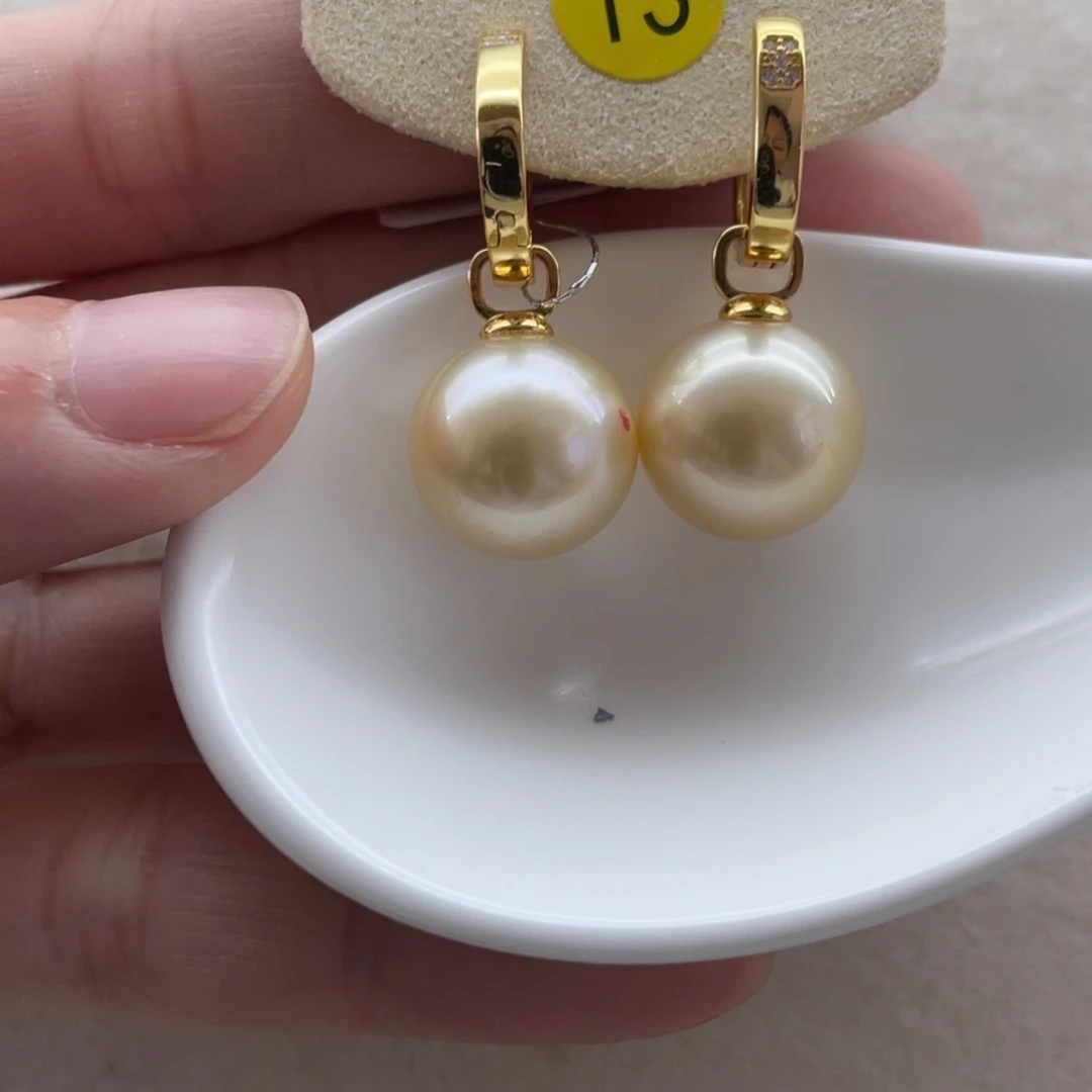 海水珍珠银S925镶嵌耳饰13-14mm