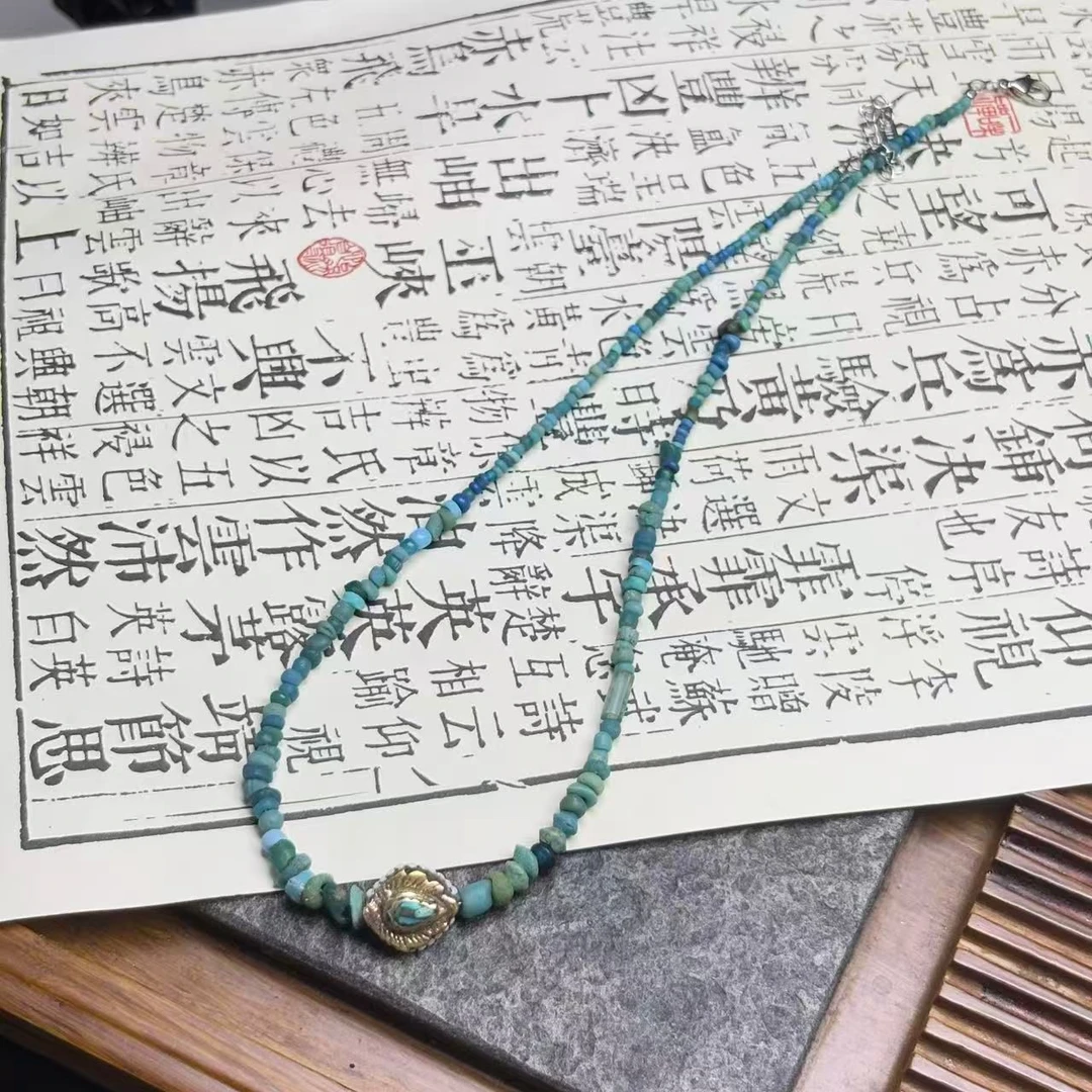 合金项链 LZ7185 汉代老合浦蓝色不规则老琉璃项链