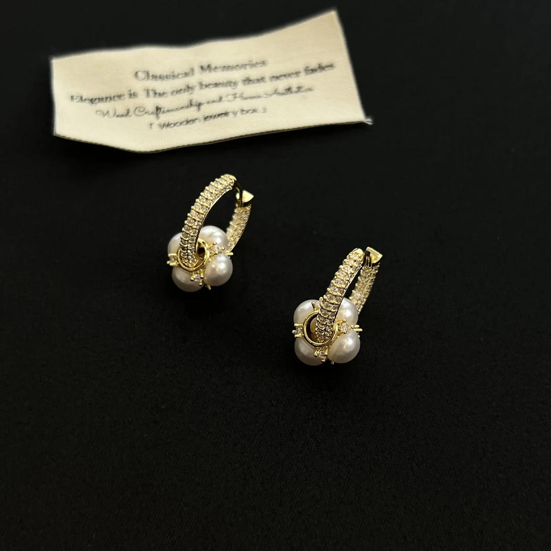 铜合金锆石耳饰 时尚百搭【女神珠珠铜圈】耳环