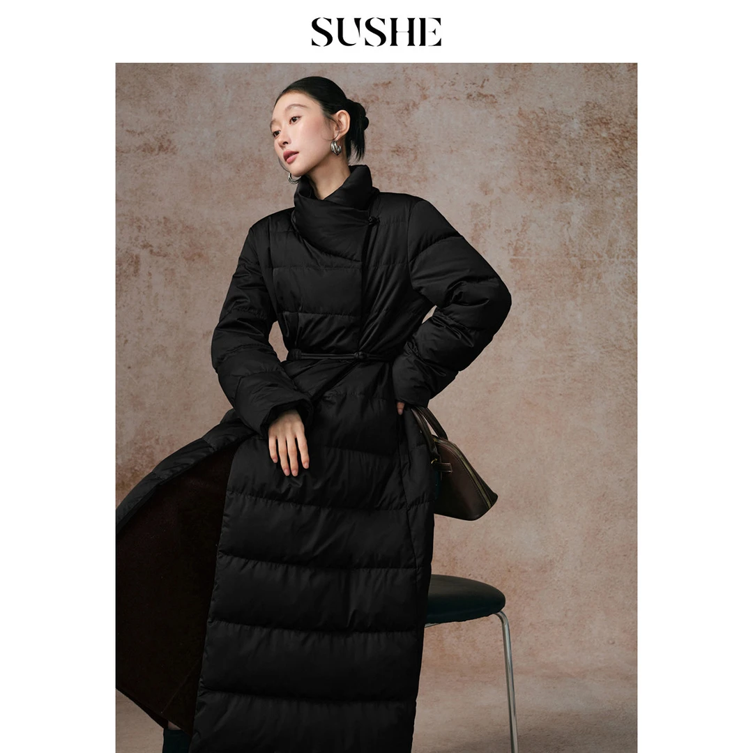 束皙/SUSHE【曦影】磁吸门襟90鹅绒服女冬装过膝长款加厚保暖外套