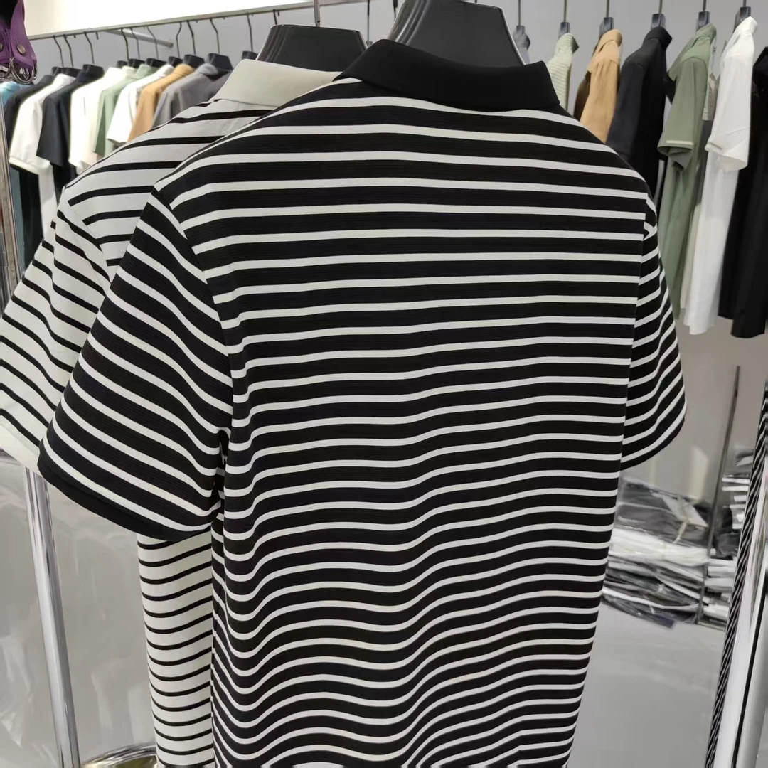 907条纹男士时尚休闲百搭夏季黑白条纹Polo衫