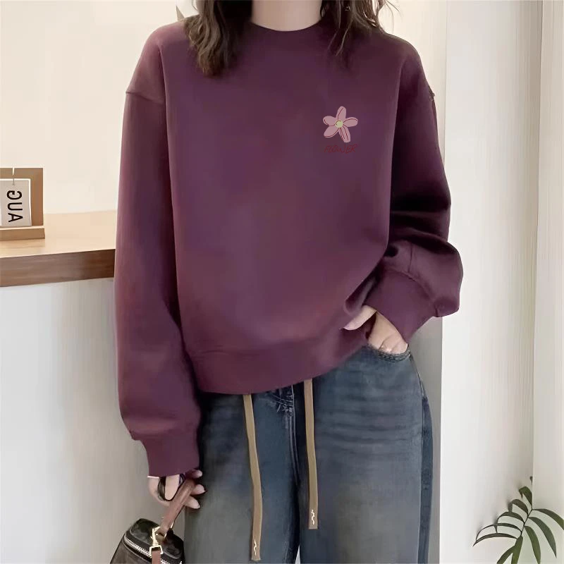 加绒卫衣打底衫女2025年新款秋冬洋气宽松百搭圆领无帽上衣外套潮