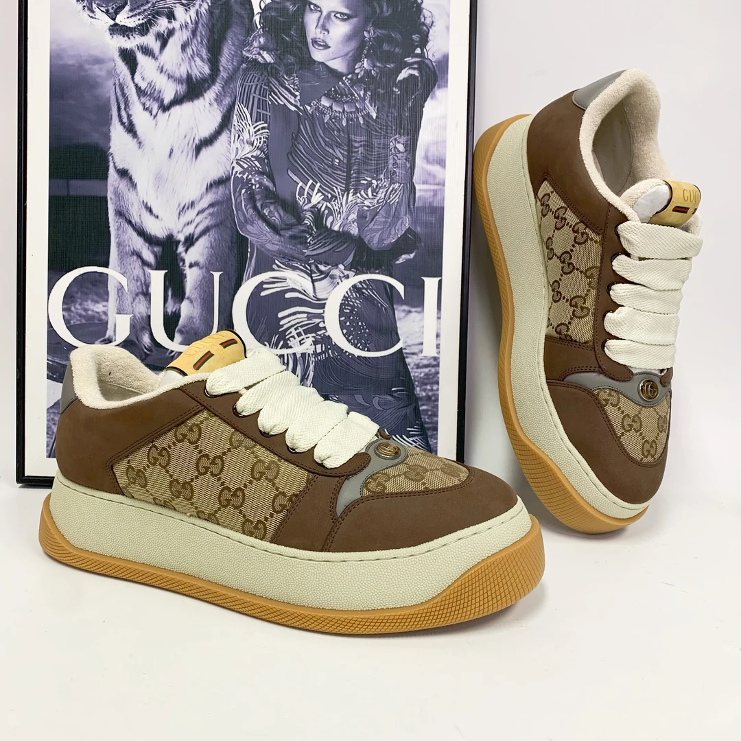 全新未使用 GUCCI/古驰 古驰乌木色老花满印胖丁脏脏鞋厚底潮流