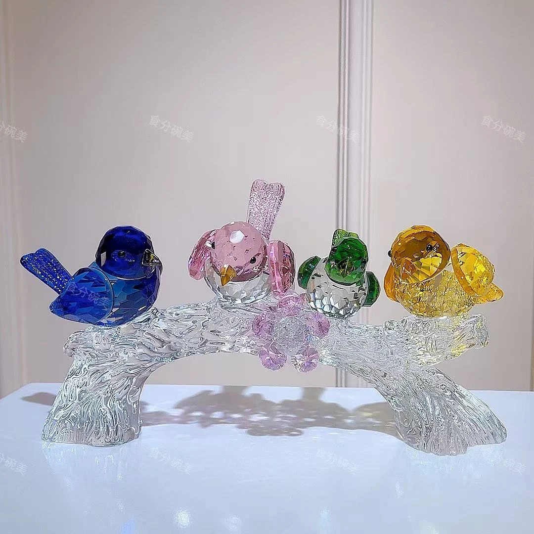 现代轻奢水晶报喜鸟喜鹊摆件创意客厅玄关桌面家居（长约31cm）