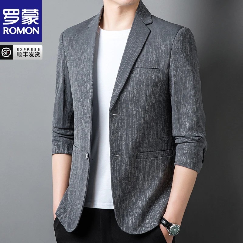 罗蒙西服男士正装春秋季商务薄单西上衣潮流修身西装外套休闲男装