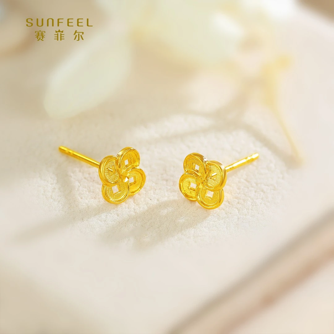 SUNFEEL/赛菲尔【四店】 足金5G 时尚小铜钱直针耳钉5GE00696